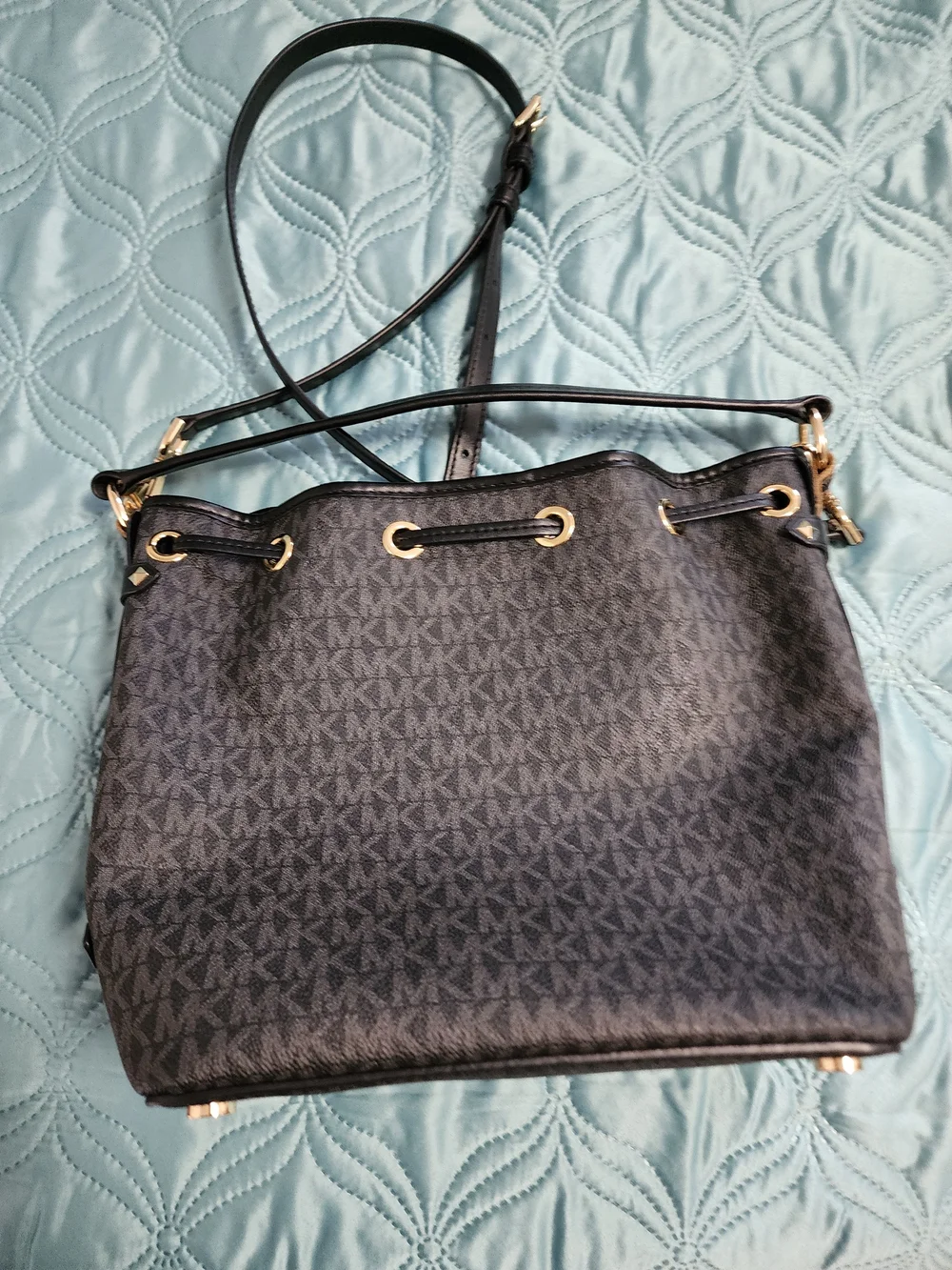 Michael Kors Black Logo Drawstring Shoulder Bag